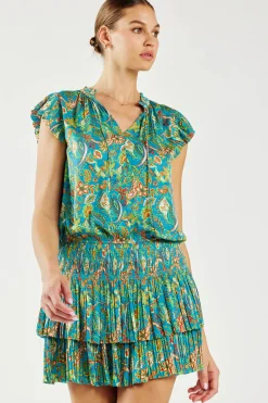 Mini Dresses-Current Air Zoey Pleated Mini Dress BLUEORANGE