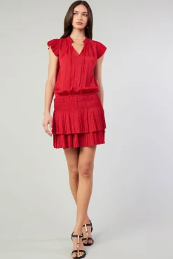 Mini Dresses-Current Air Zoey Pleated Mini Dress RED