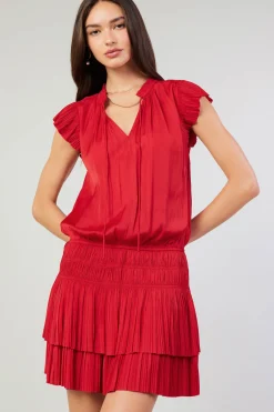 Mini Dresses-Current Air Zoey Pleated Mini Dress RED