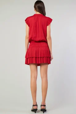 Mini Dresses-Current Air Zoey Pleated Mini Dress RED