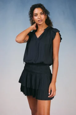 Mini Dresses-Current Air Zoey Pleated Mini Dress BLACK