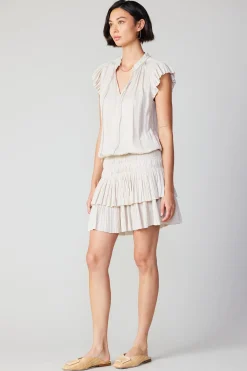 Mini Dresses-Current Air Zoey Pleated Skirt Mini Dress ECRU
