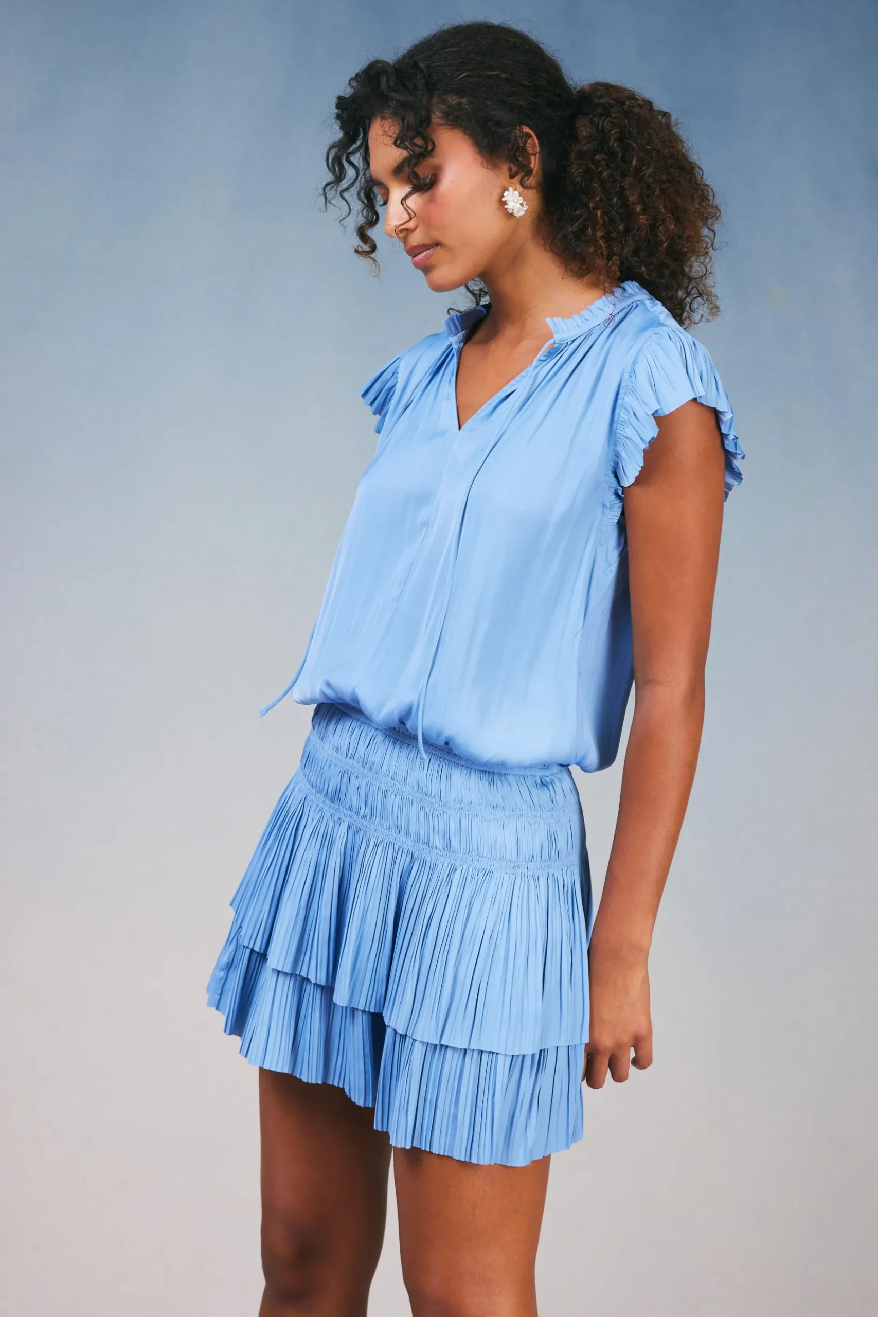 Mini Dresses-Current Air Zoey Pleated Skirt Mini Dress PERIWINKLEBLUE